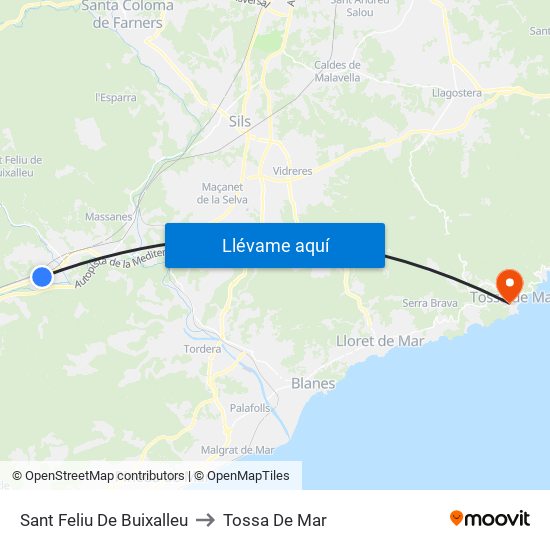 Sant Feliu De Buixalleu to Tossa De Mar map
