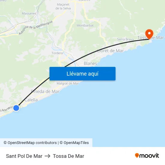 Sant Pol De Mar to Tossa De Mar map