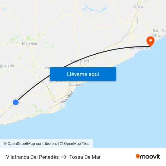Vilafranca Del Penedès to Tossa De Mar map