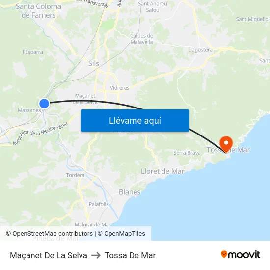 Maçanet De La Selva to Tossa De Mar map