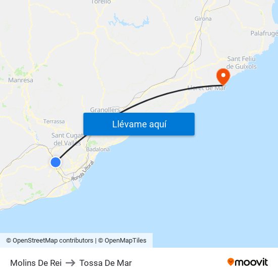 Molins De Rei to Tossa De Mar map