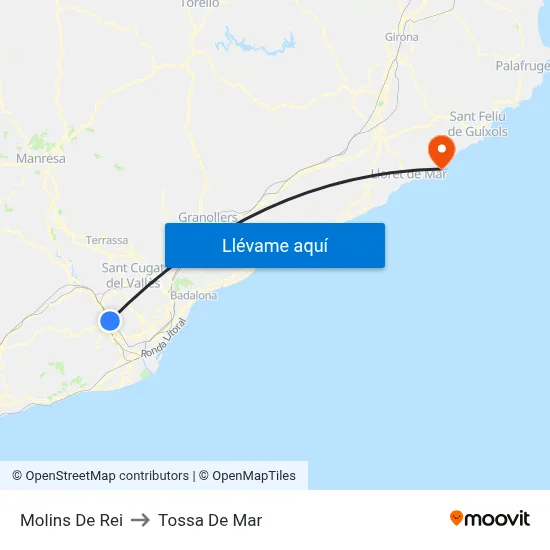 Molins De Rei to Tossa De Mar map