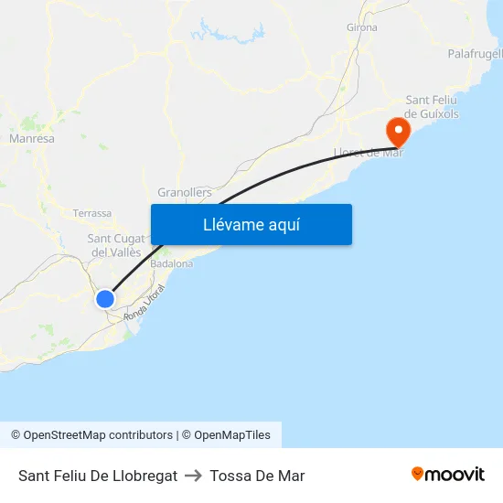 Sant Feliu De Llobregat to Tossa De Mar map