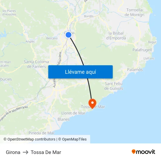 Girona to Tossa De Mar map