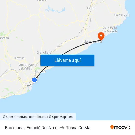 Barcelona - Estació Del Nord to Tossa De Mar map