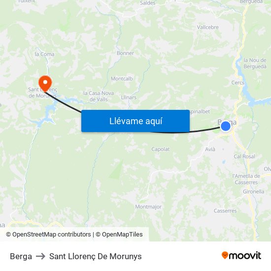 Berga to Sant Llorenç De Morunys map
