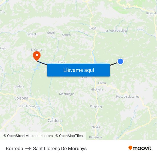 Borredà to Sant Llorenç De Morunys map
