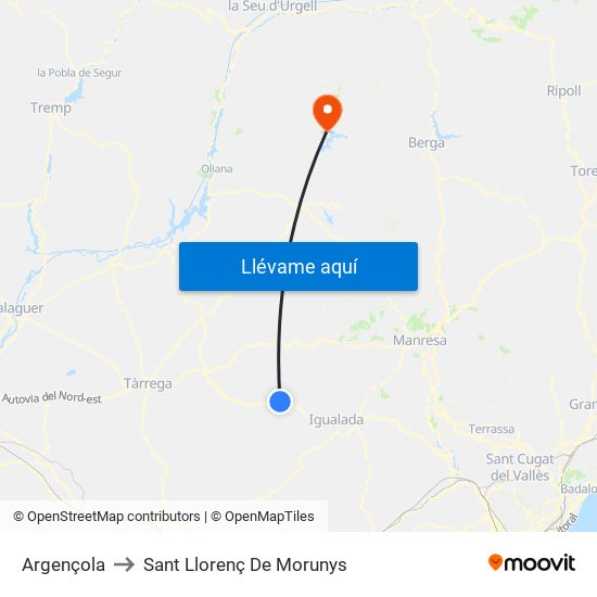 Argençola to Sant Llorenç De Morunys map
