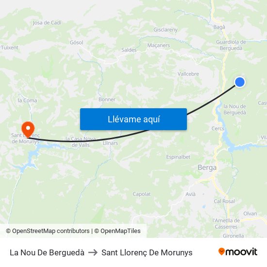 La Nou De Berguedà to Sant Llorenç De Morunys map