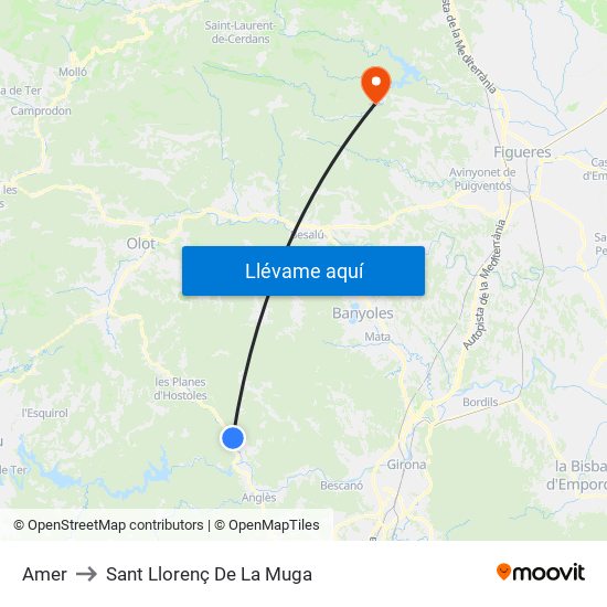 Amer to Sant Llorenç De La Muga map