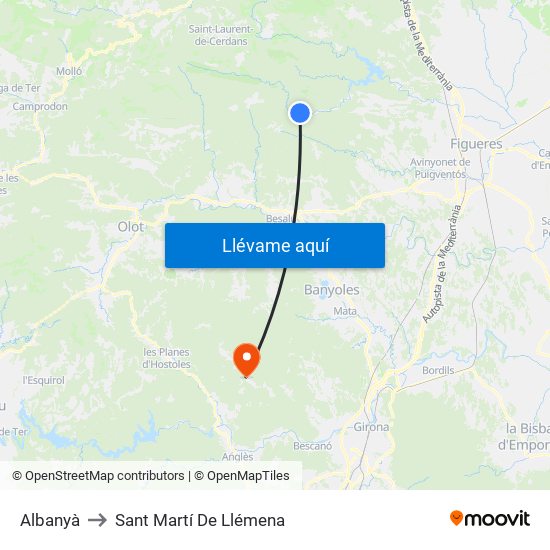 Albanyà to Sant Martí De Llémena map