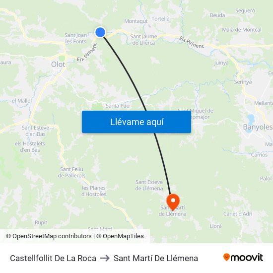 Castellfollit De La Roca to Sant Martí De Llémena map