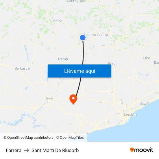 Farrera to Sant Martí De Riucorb map