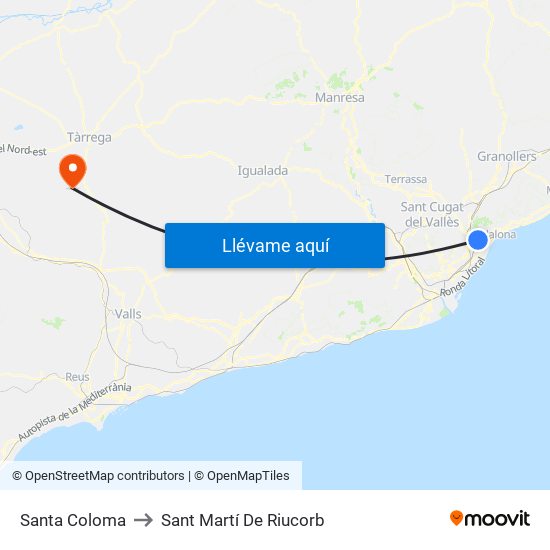 Santa Coloma to Sant Martí De Riucorb map