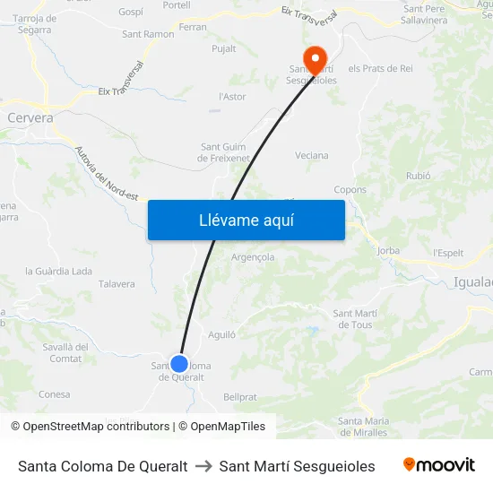 Santa Coloma De Queralt to Sant Martí Sesgueioles map