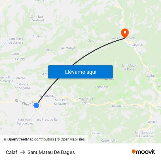 Calaf to Sant Mateu De Bages map