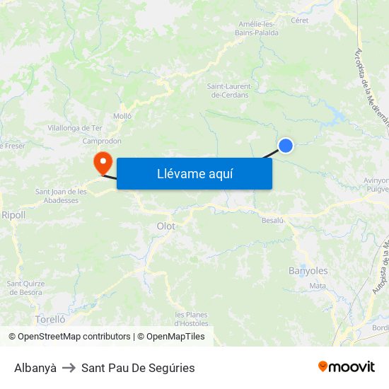 Albanyà to Sant Pau De Segúries map