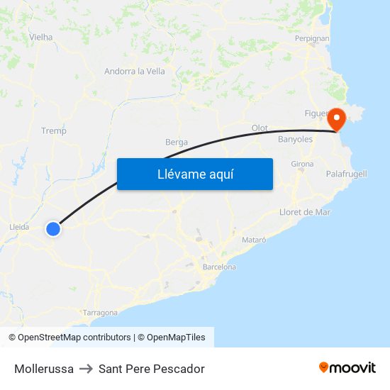Mollerussa to Sant Pere Pescador map