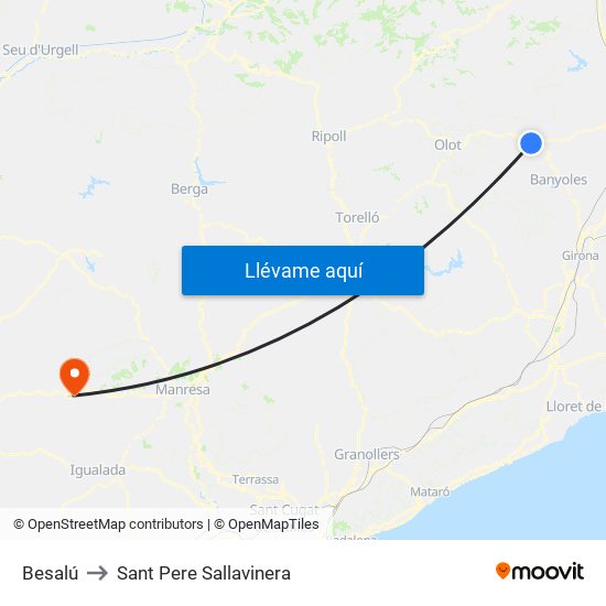 Besalú to Sant Pere Sallavinera map