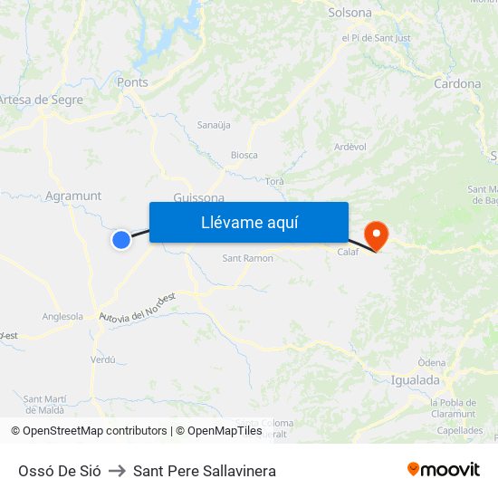 Ossó De Sió to Sant Pere Sallavinera map