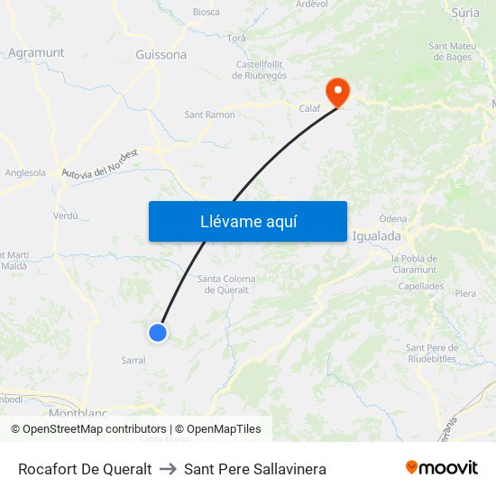 Rocafort De Queralt to Sant Pere Sallavinera map