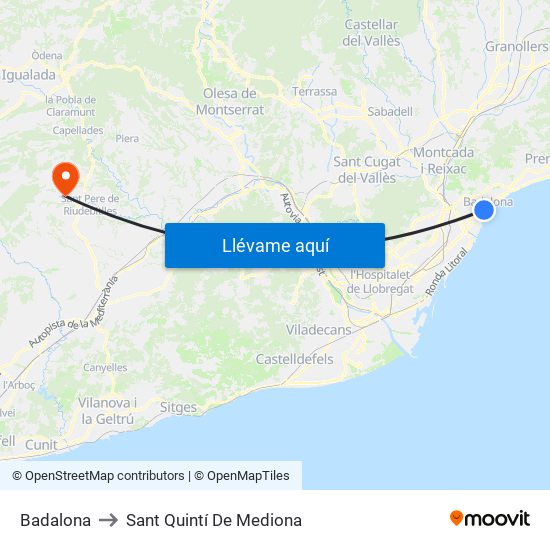 Badalona to Sant Quintí De Mediona map