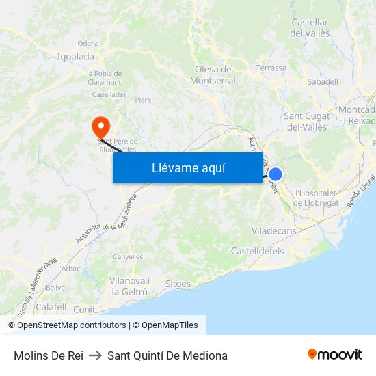 Molins De Rei to Sant Quintí De Mediona map