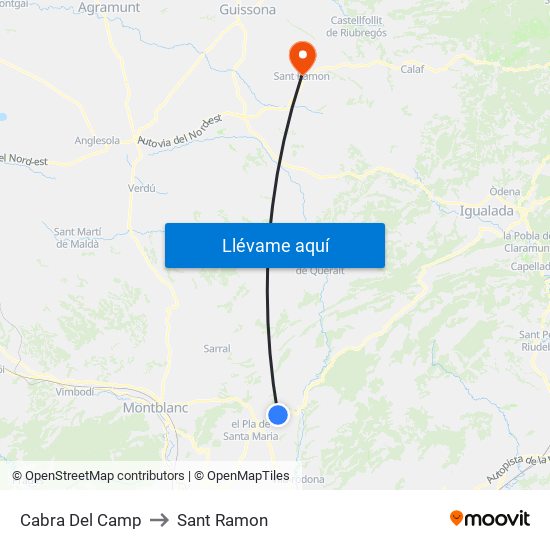 Cabra Del Camp to Sant Ramon map