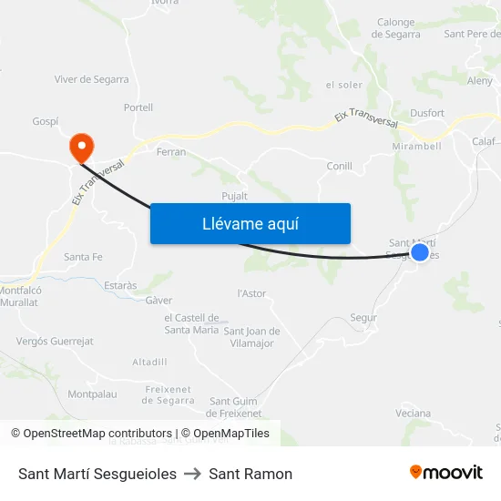 Sant Martí Sesgueioles to Sant Ramon map