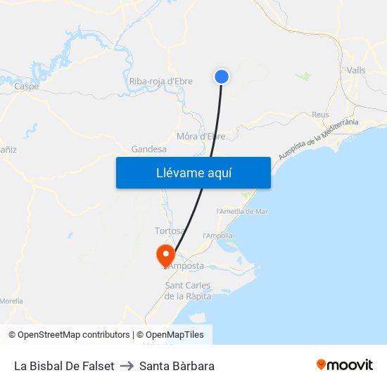 La Bisbal De Falset to Santa Bàrbara map