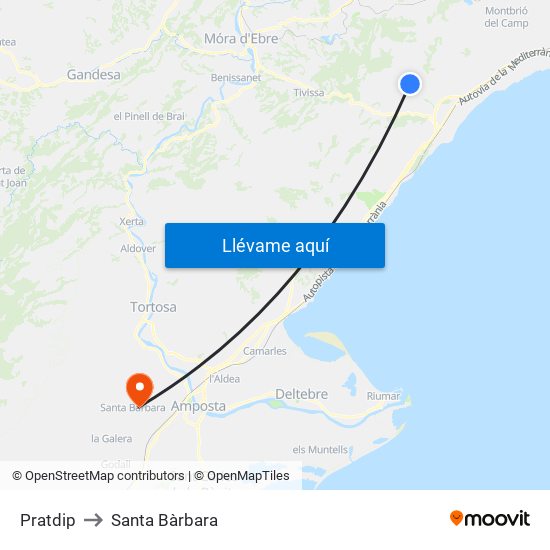 Pratdip to Santa Bàrbara map