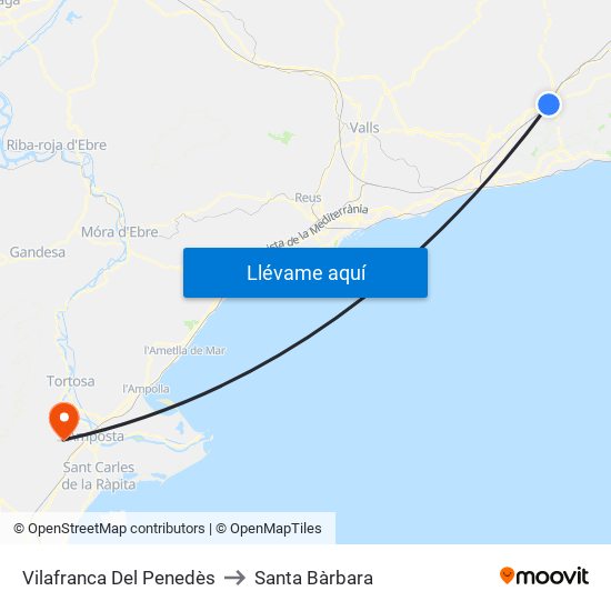 Vilafranca Del Penedès to Santa Bàrbara map