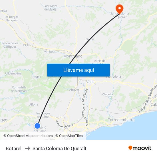 Botarell to Santa Coloma De Queralt map