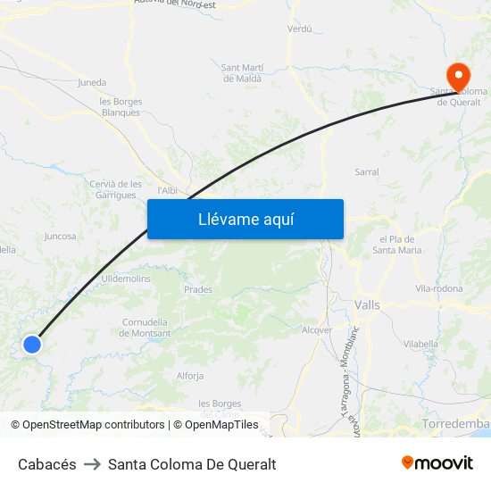 Cabacés to Santa Coloma De Queralt map