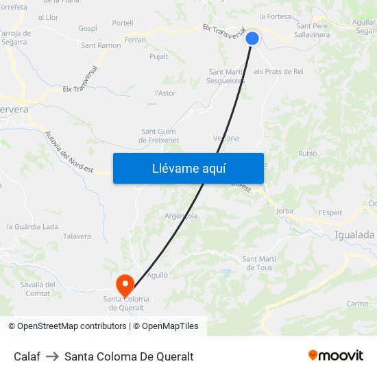 Calaf to Santa Coloma De Queralt map