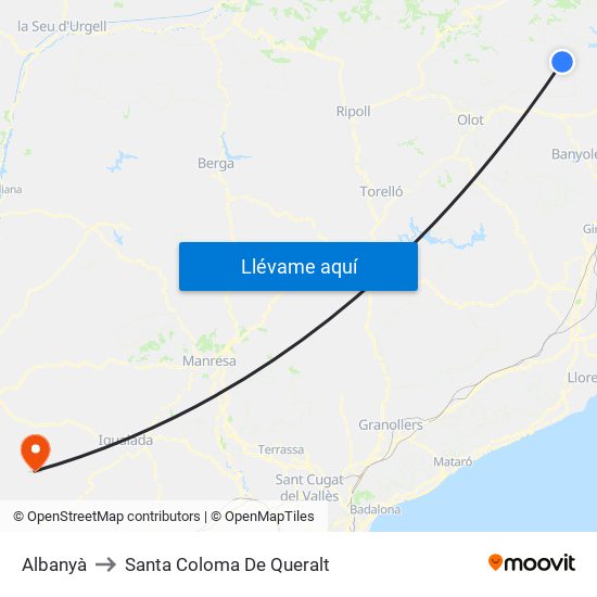 Albanyà to Santa Coloma De Queralt map