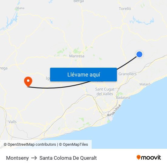 Montseny to Santa Coloma De Queralt map