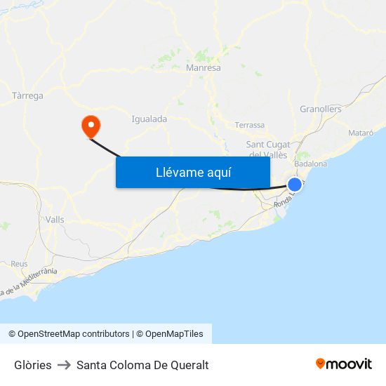 Glòries to Santa Coloma De Queralt map