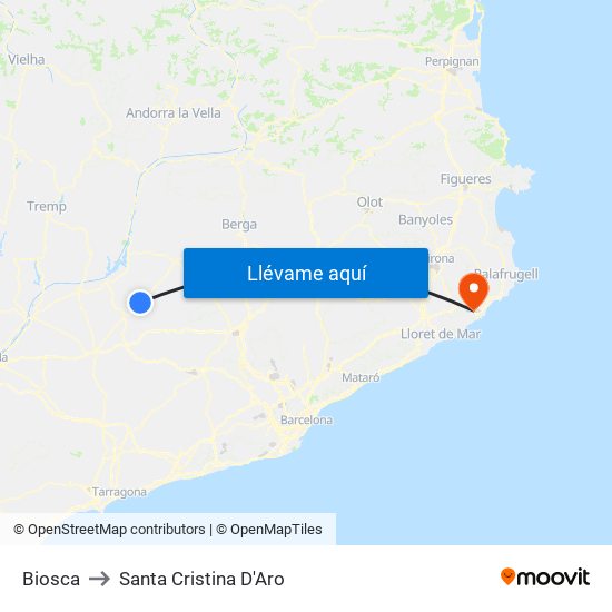 Biosca to Santa Cristina D'Aro map