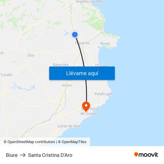 Biure to Santa Cristina D'Aro map