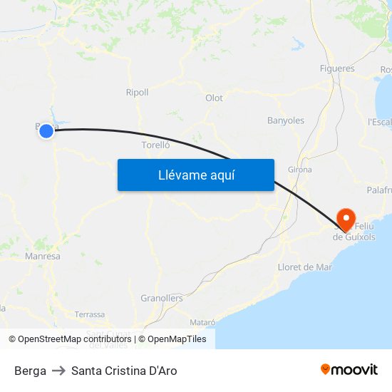 Berga to Santa Cristina D'Aro map