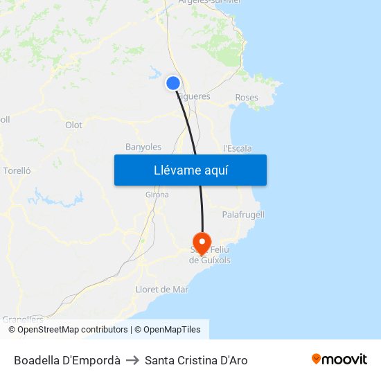 Boadella D'Empordà to Santa Cristina D'Aro map
