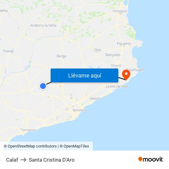 Calaf to Santa Cristina D'Aro map