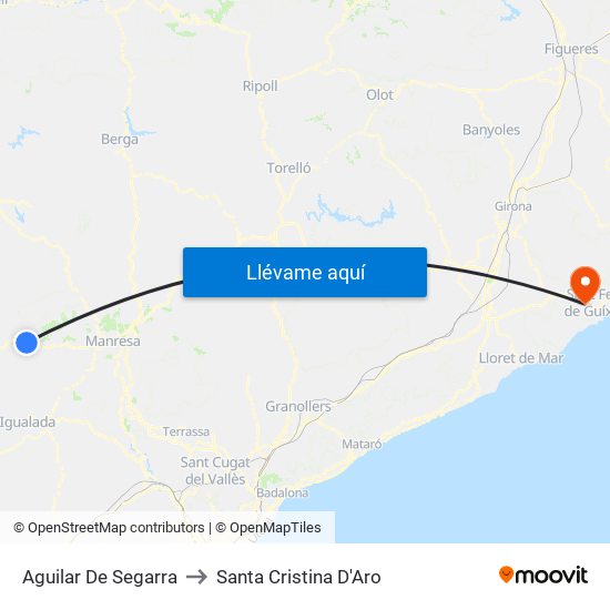 Aguilar De Segarra to Santa Cristina D'Aro map