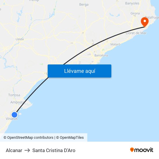 Alcanar to Santa Cristina D'Aro map