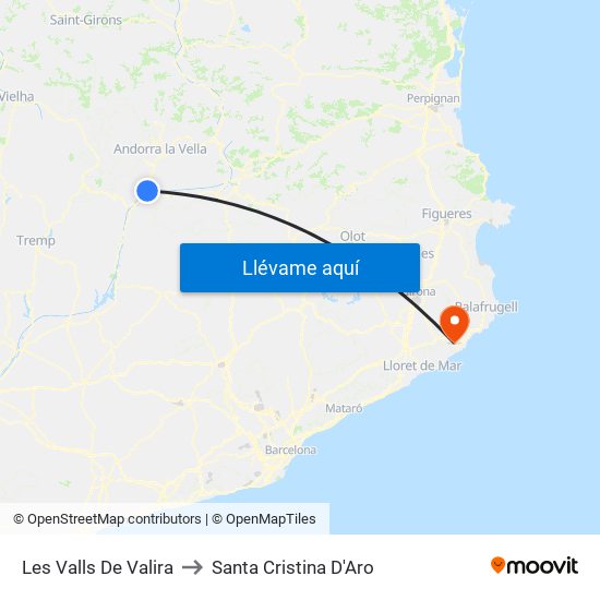Les Valls De Valira to Santa Cristina D'Aro map