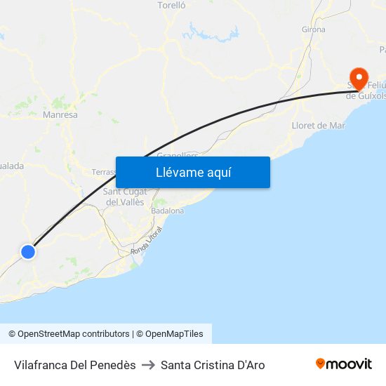 Vilafranca Del Penedès to Santa Cristina D'Aro map