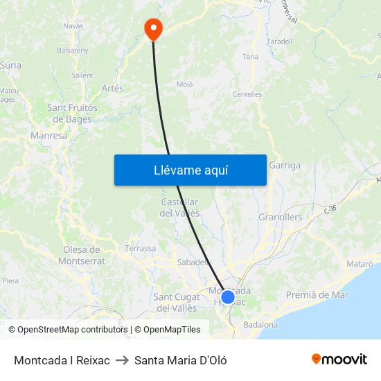 Montcada I Reixac to Santa Maria D'Oló map