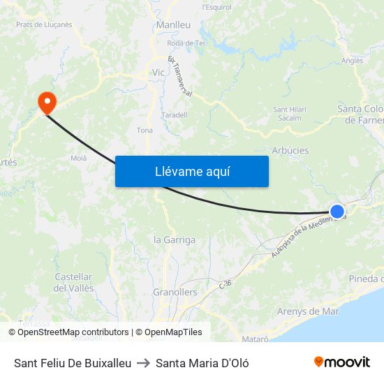 Sant Feliu De Buixalleu to Santa Maria D'Oló map