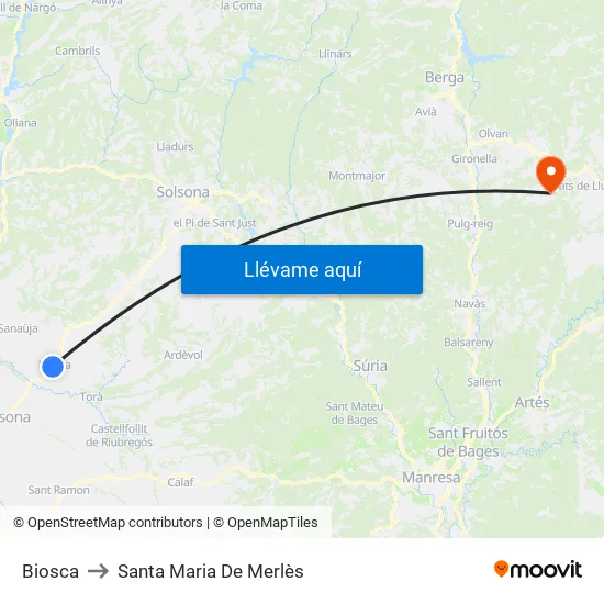 Biosca to Santa Maria De Merlès map